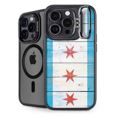Chicago Flag Light Wood iPhone 15 Pro Kickstand Case